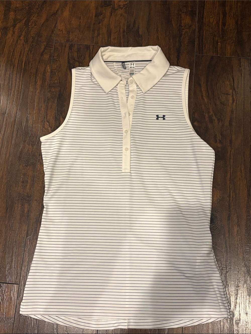 Under Armour Women's Sleeveless Polo - White with Black Stripes. Size medium.